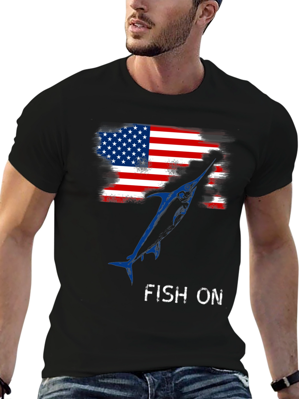 American Flag Fish On T-Shirt