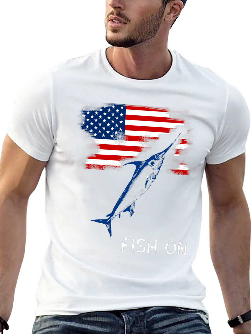 American Flag Fish On T-Shirt