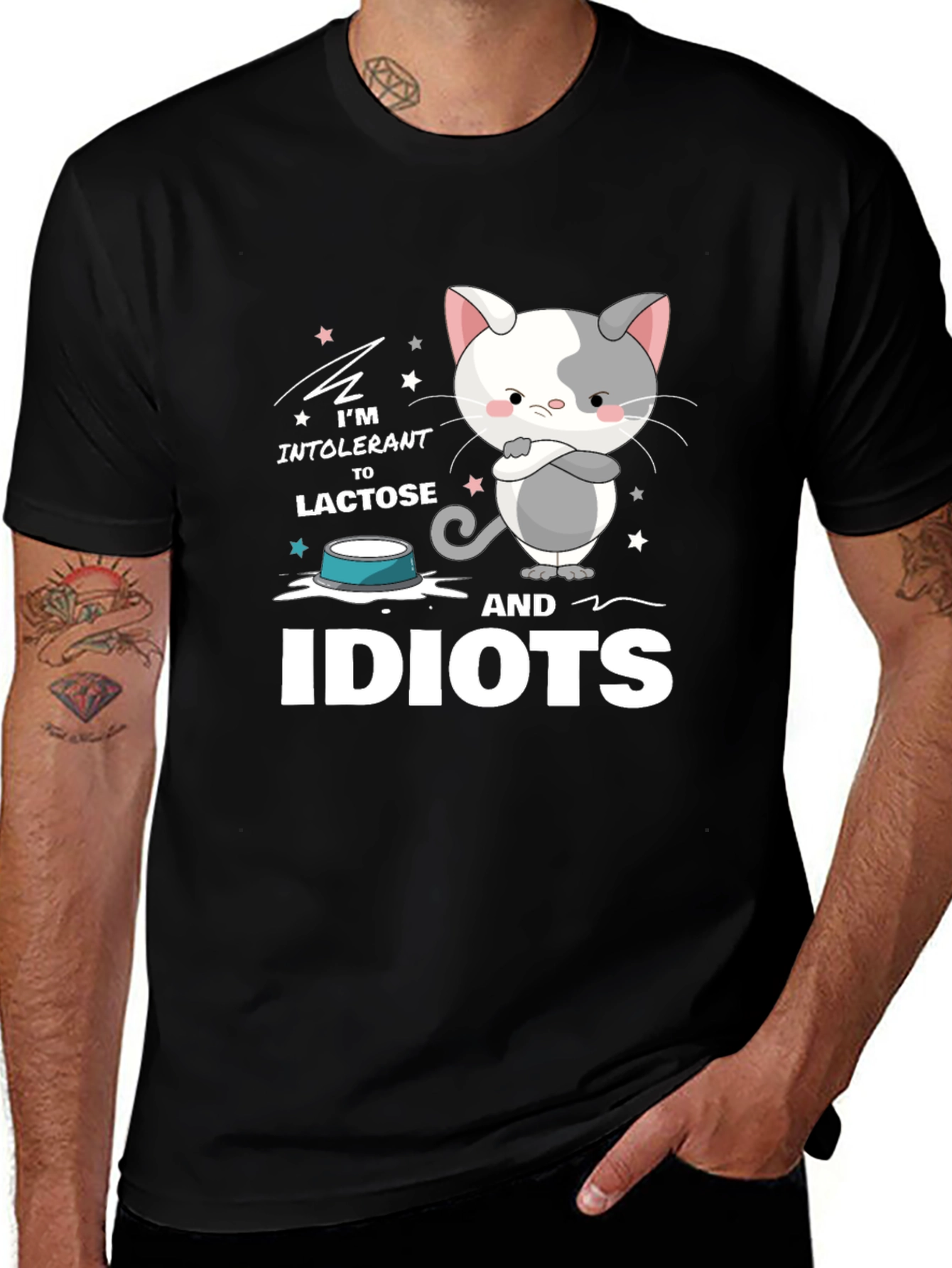Intolerant to Lactose and Idiots Funny Cat T-Shirt