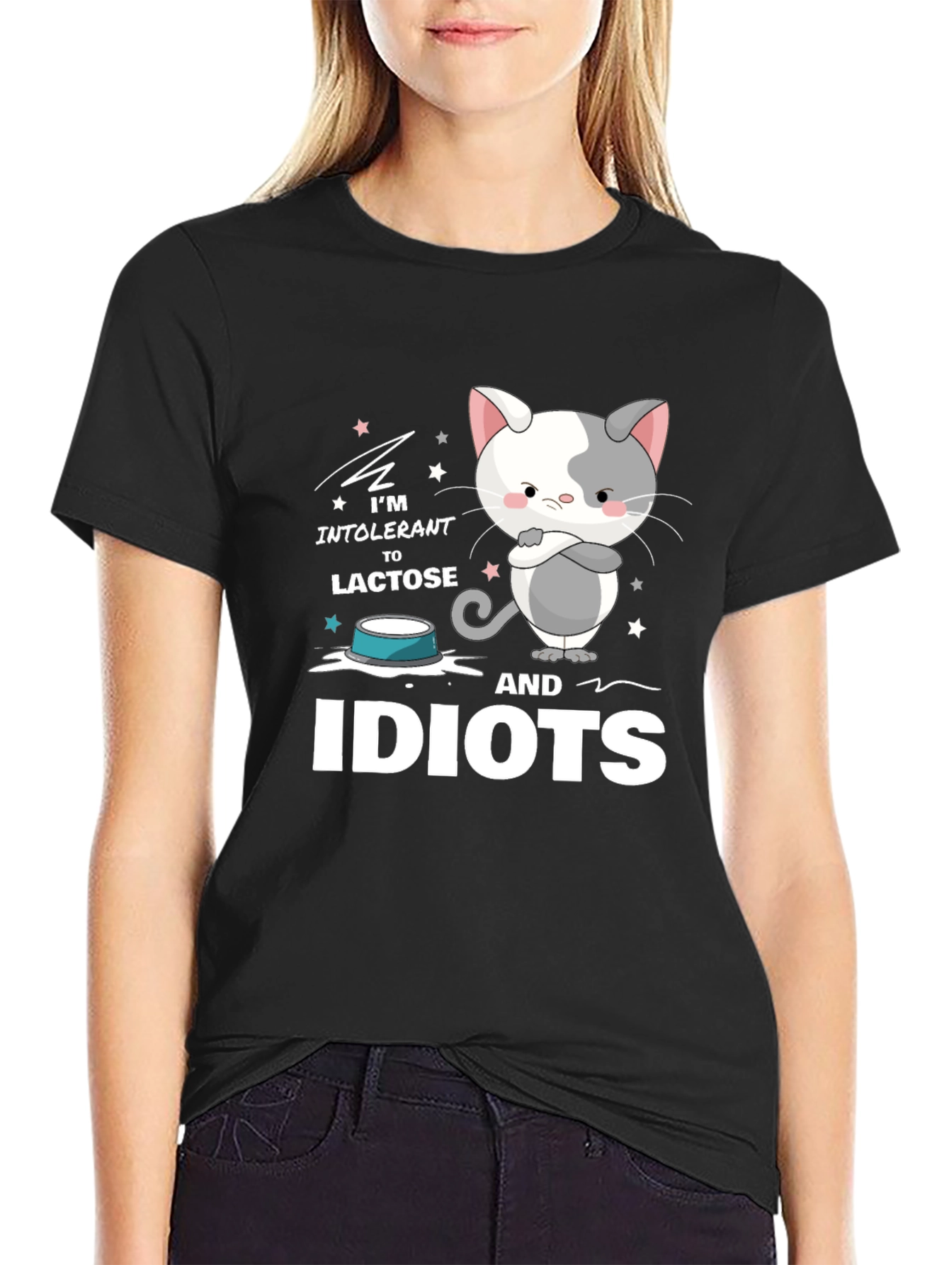 Intolerant to Lactose and Idiots Funny Cat T-Shirt