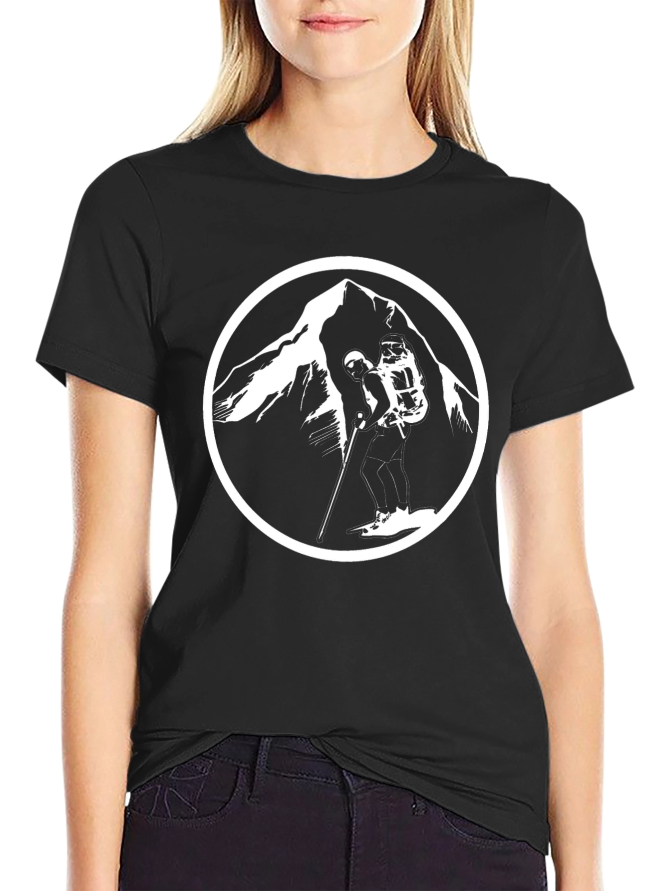 Mountain Hiker Graphic Tee - Black Crew Neck