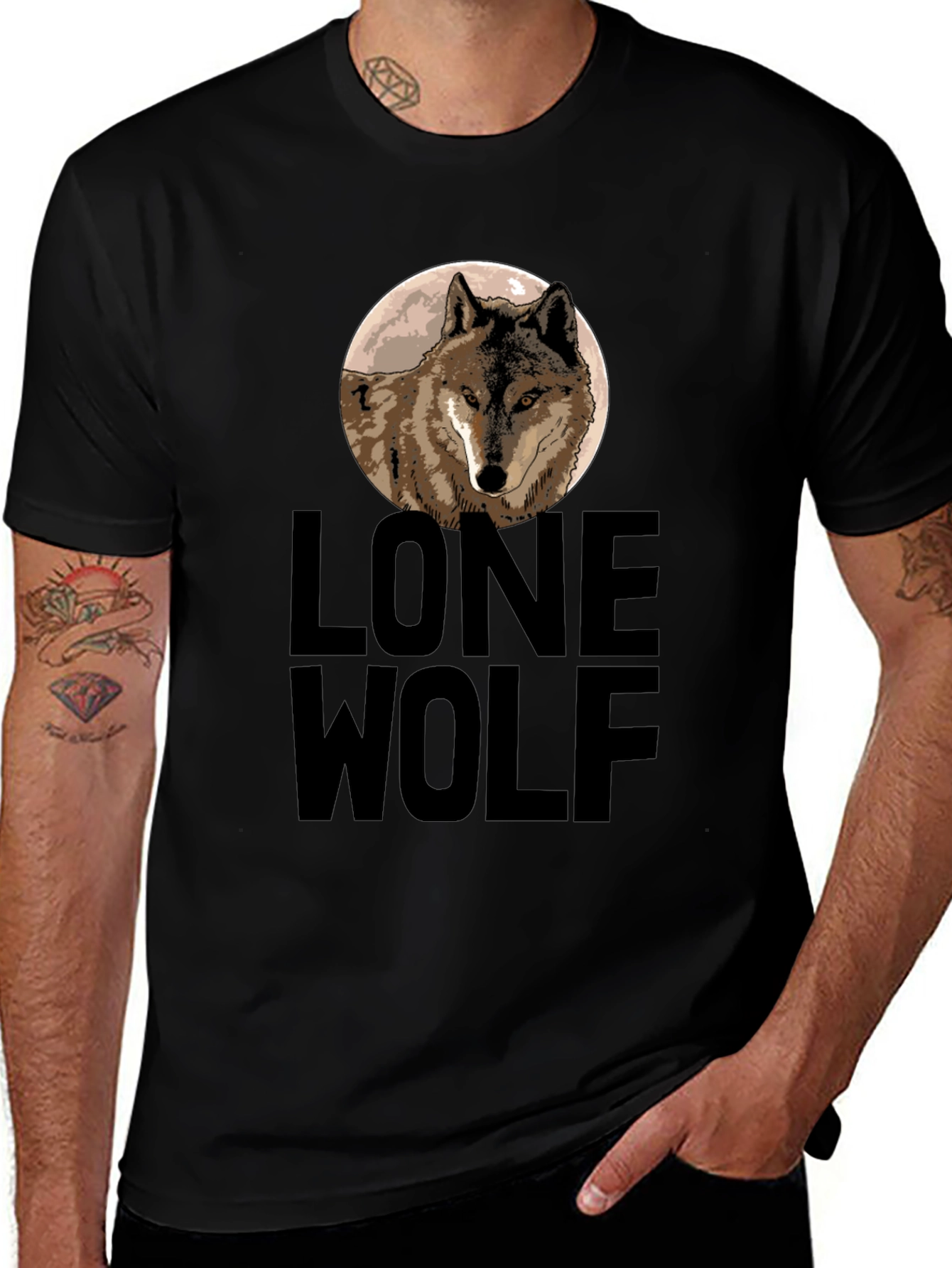 Lone Wolf Graphic Tee - Black Cotton T-Shirt