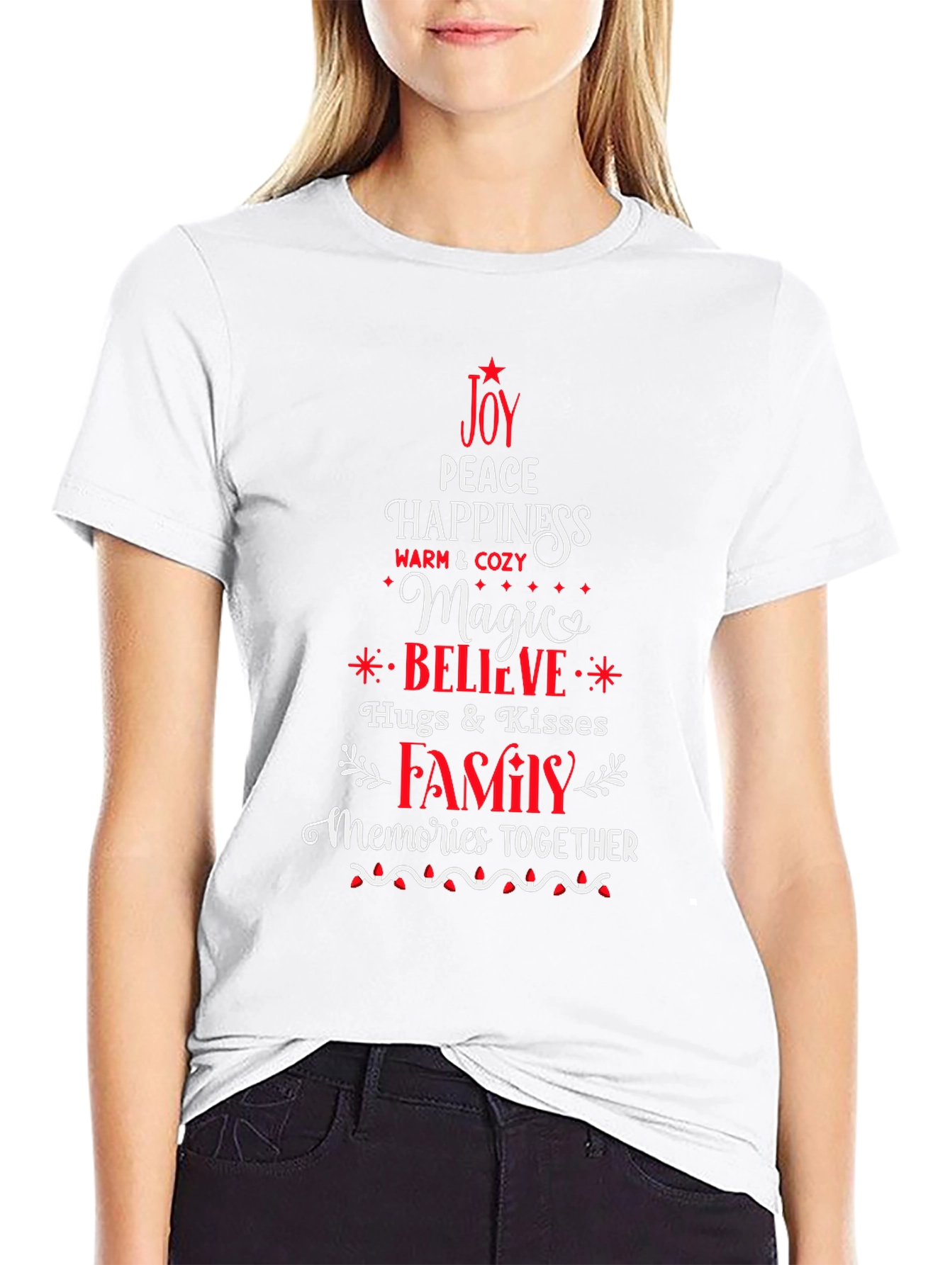 Joy Peace Happiness T-Shirt Festive Holiday Tee