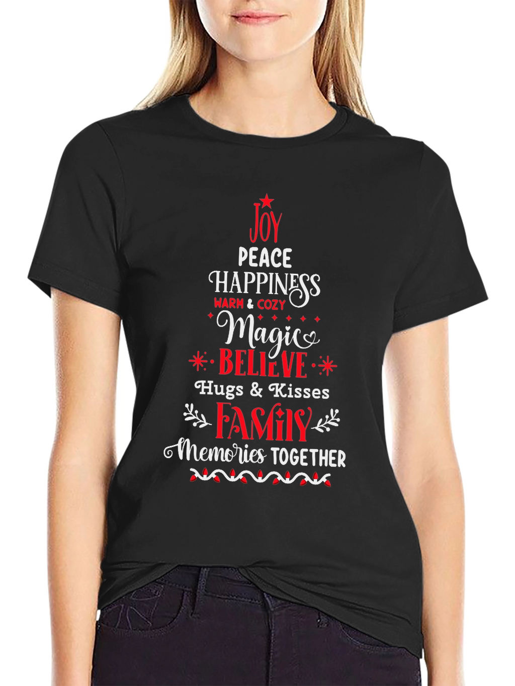 Joy Peace Happiness T-Shirt Festive Holiday Tee