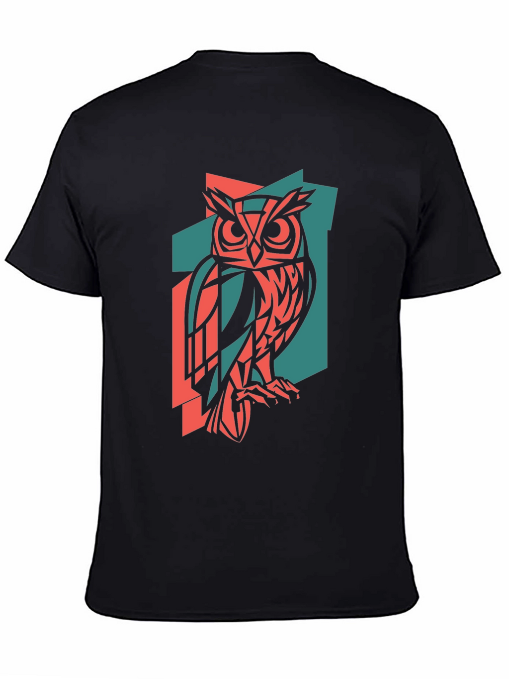 Geometric Owl Print Black T-Shirt