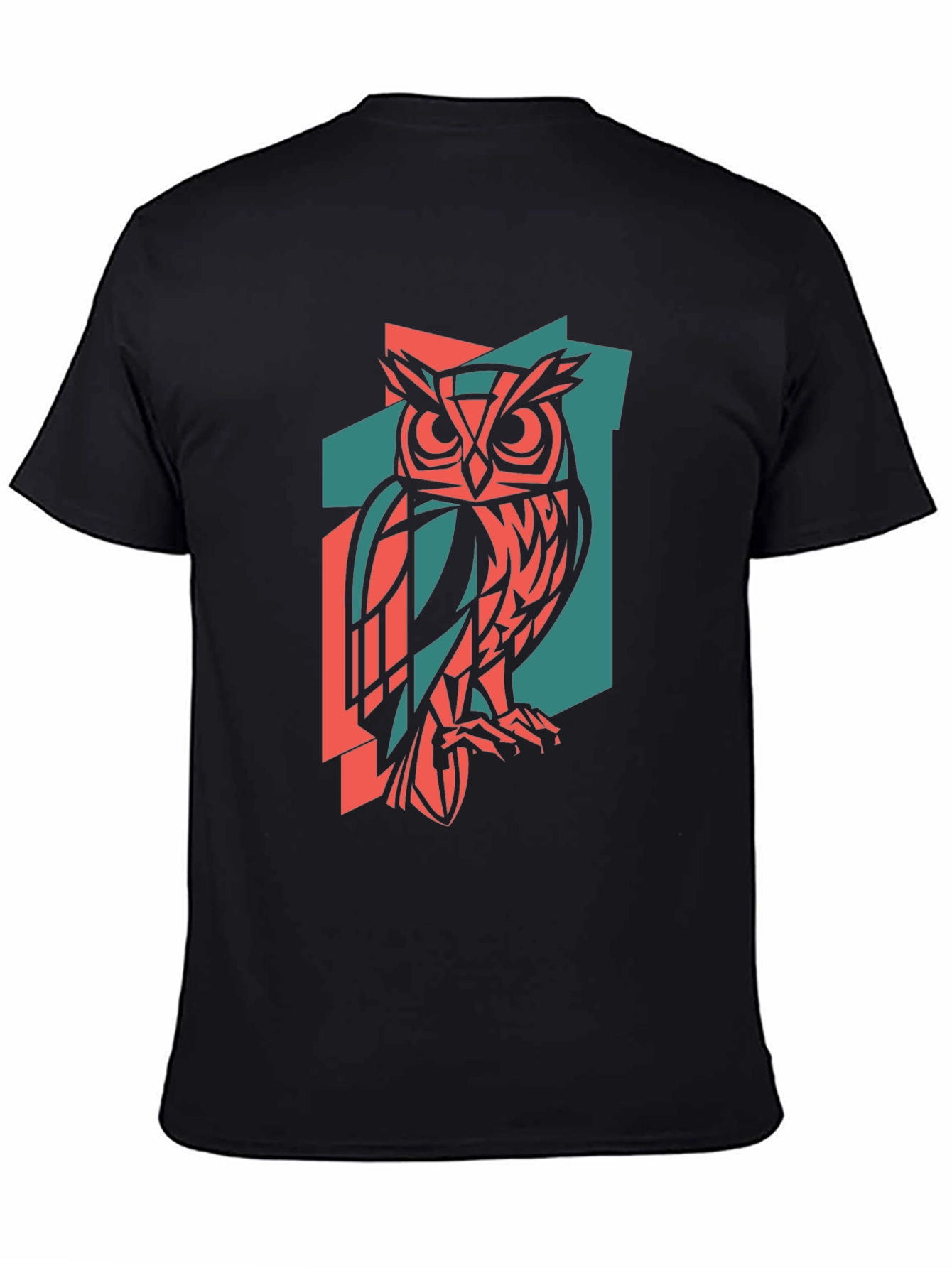 Geometric Owl Print Black T-Shirt