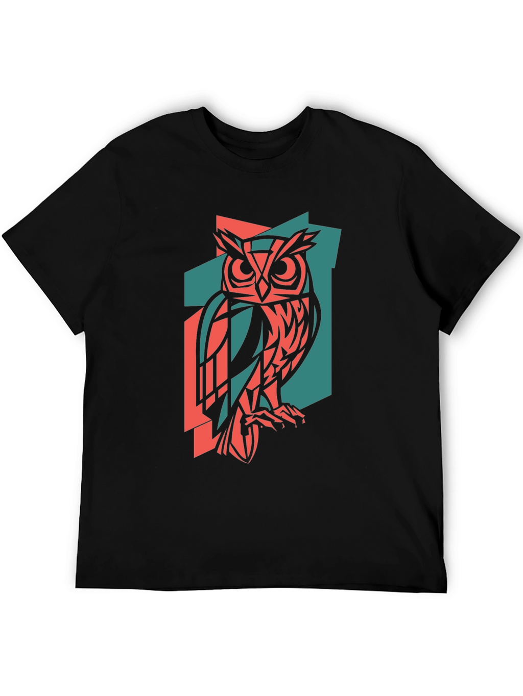 Geometric Owl Print Black T-Shirt