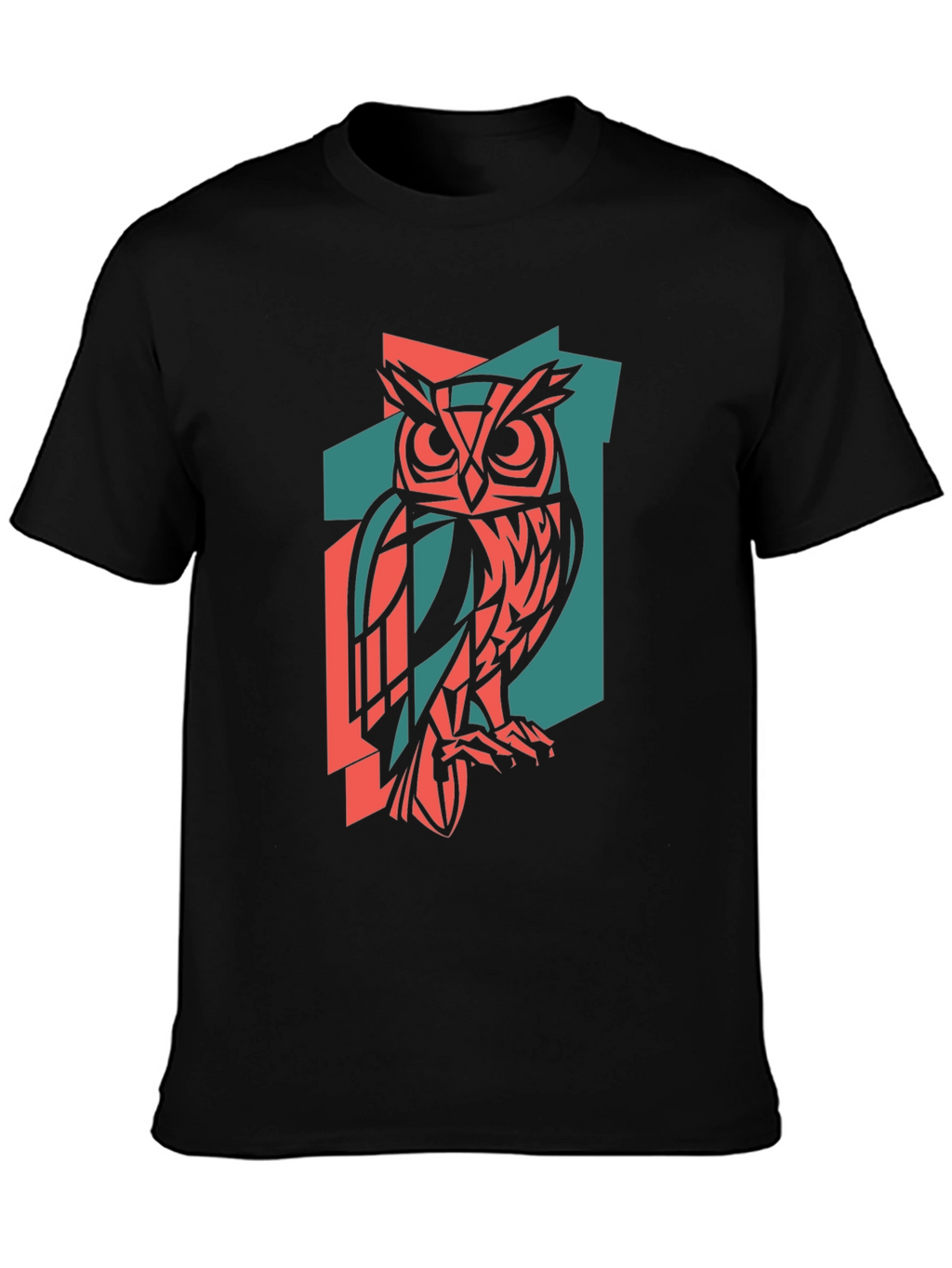 Geometric Owl Print Black T-Shirt