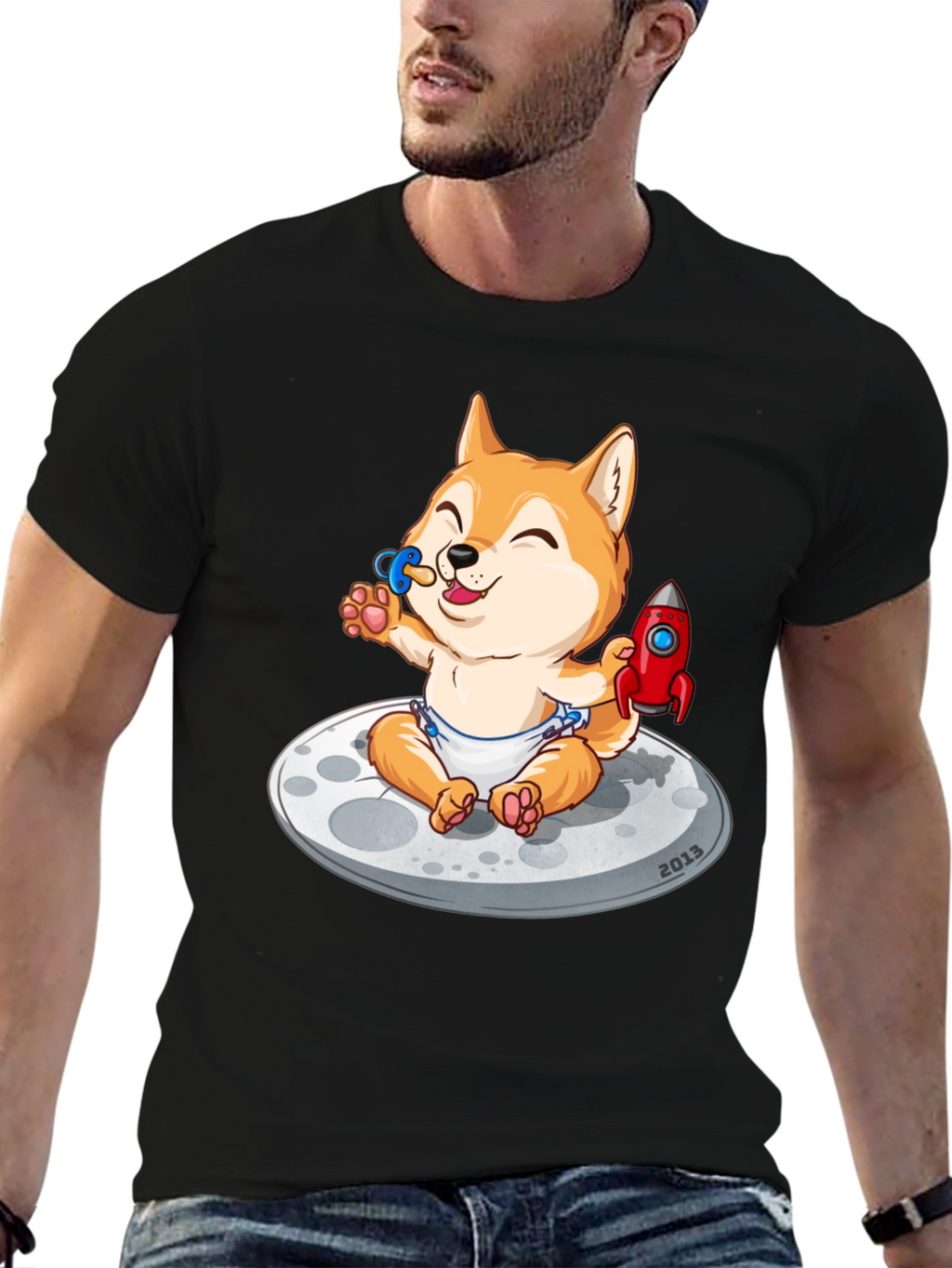 Cute Doge Baby on Moon T-Shirt