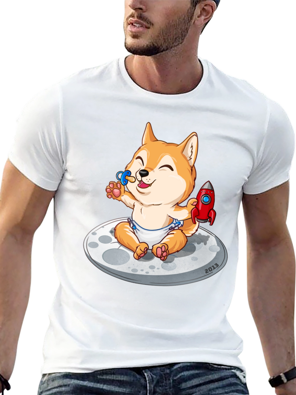 Cute Doge Baby on Moon T-Shirt