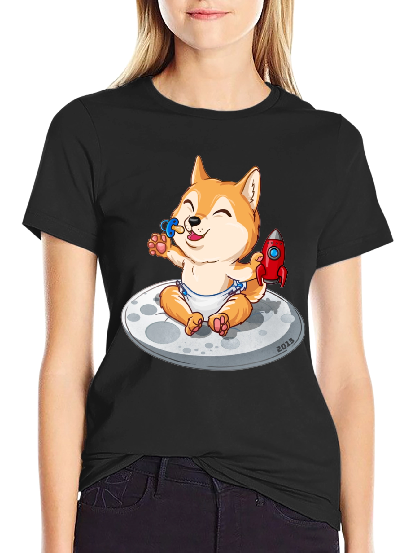 Cute Doge Baby on Moon T-Shirt