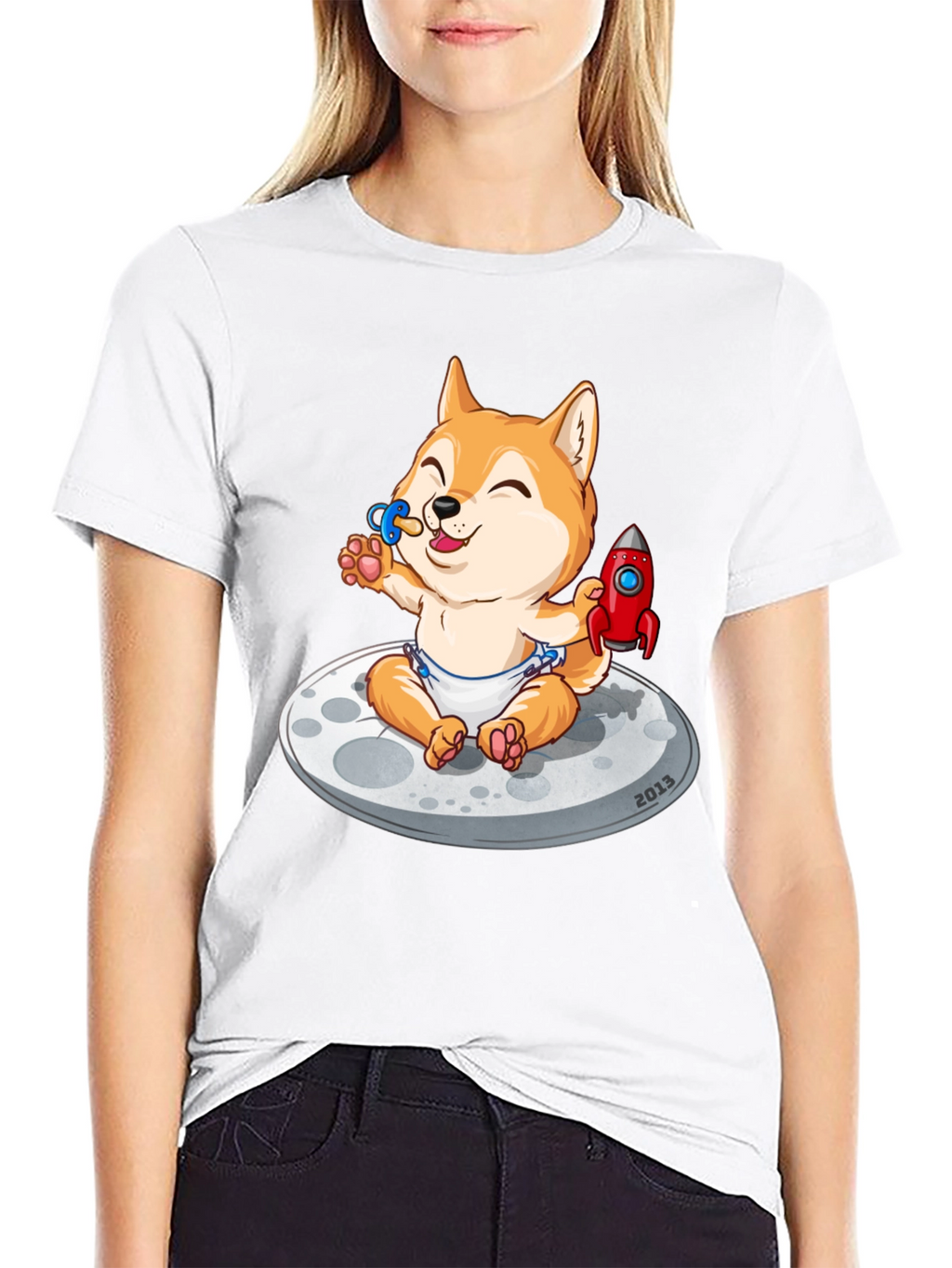 Cute Doge Baby on Moon T-Shirt
