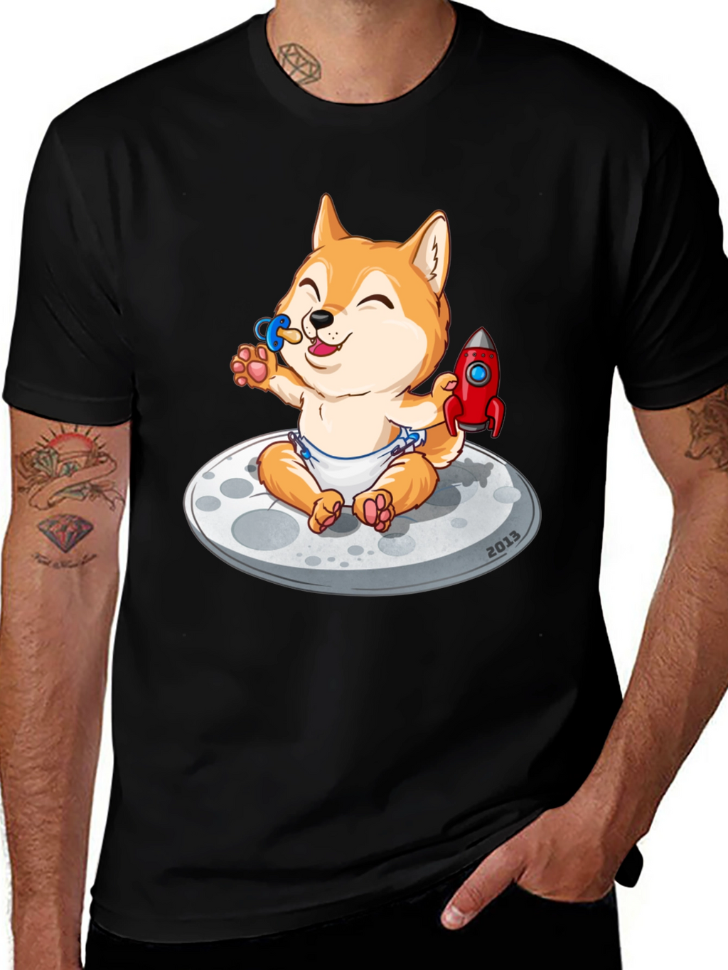 Cute Doge Baby on Moon T-Shirt