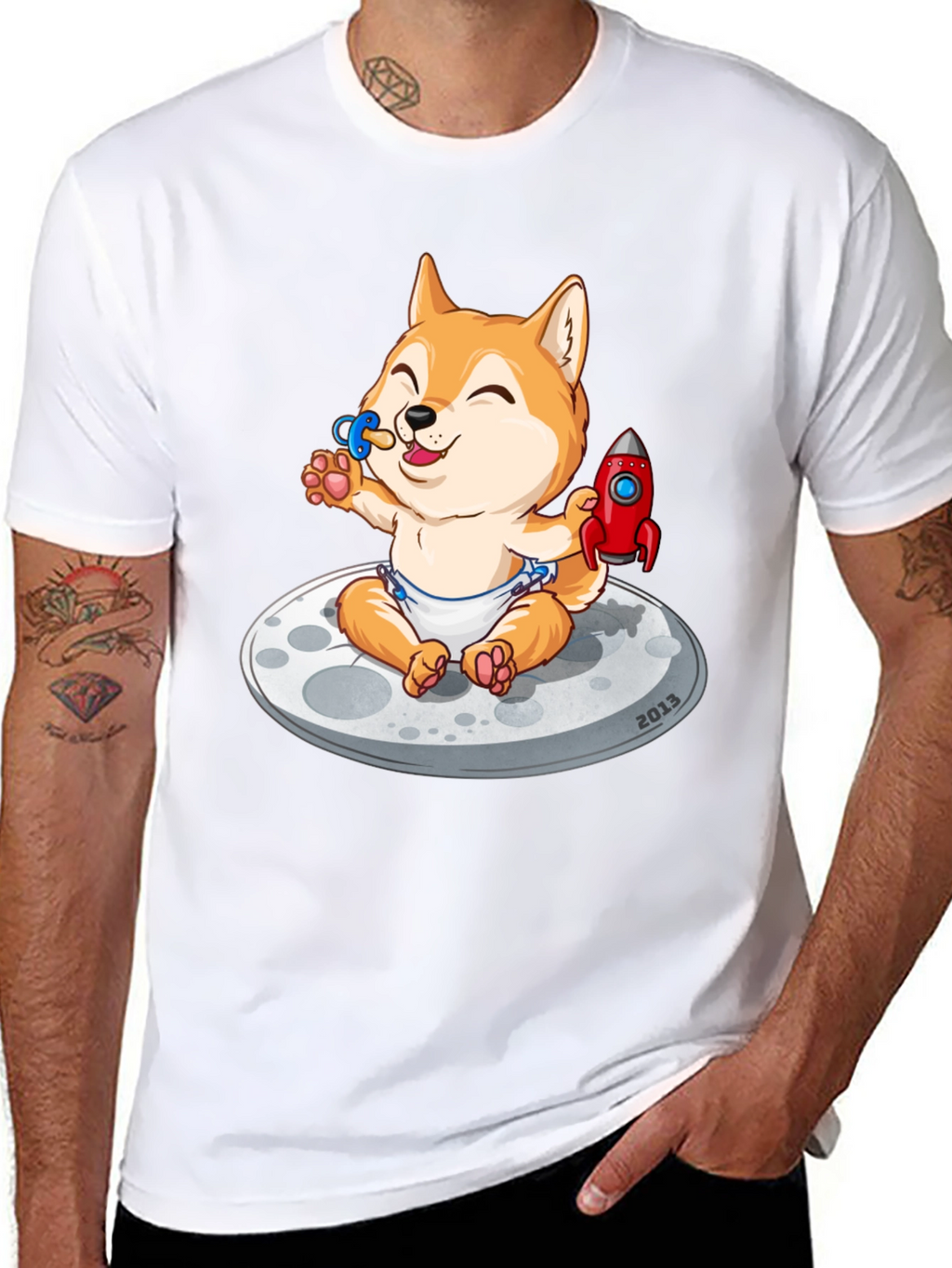 Cute Doge Baby on Moon T-Shirt