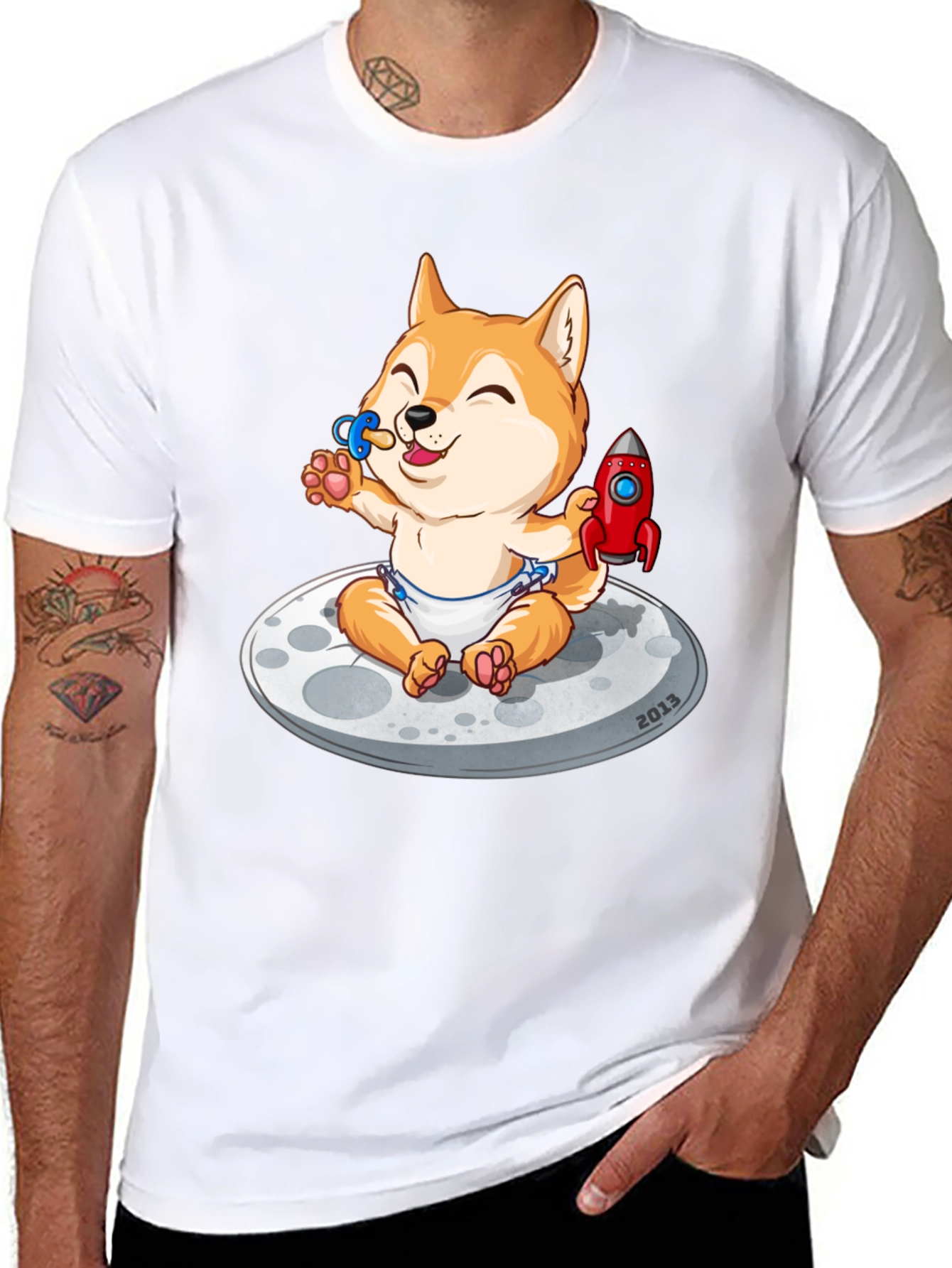 Cute Doge Baby on Moon T-Shirt