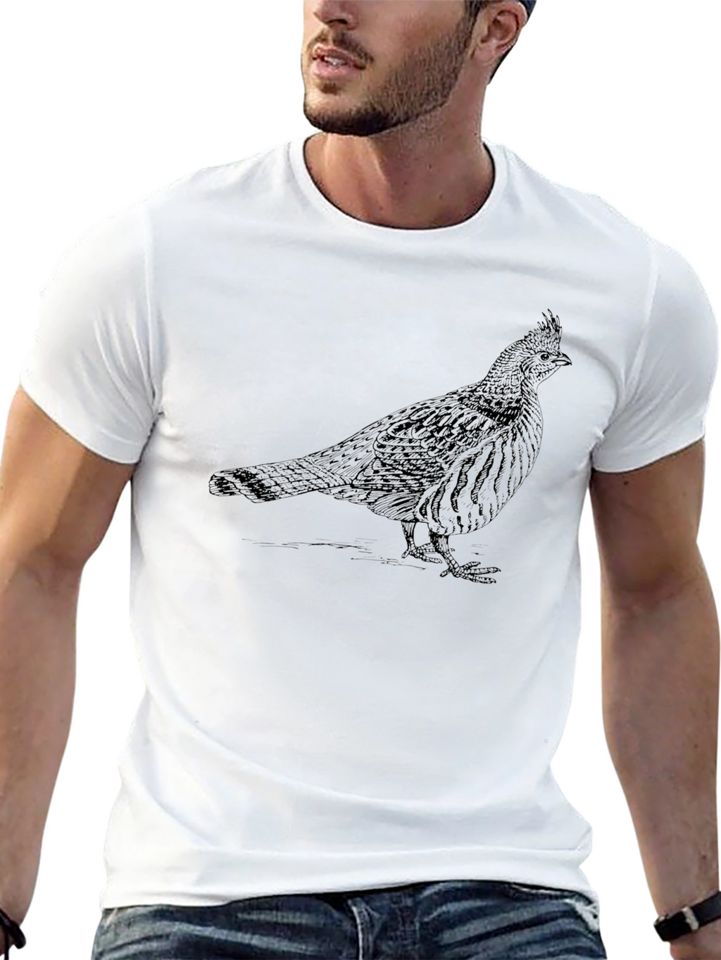 Mens Black T-Shirt with Bird Print