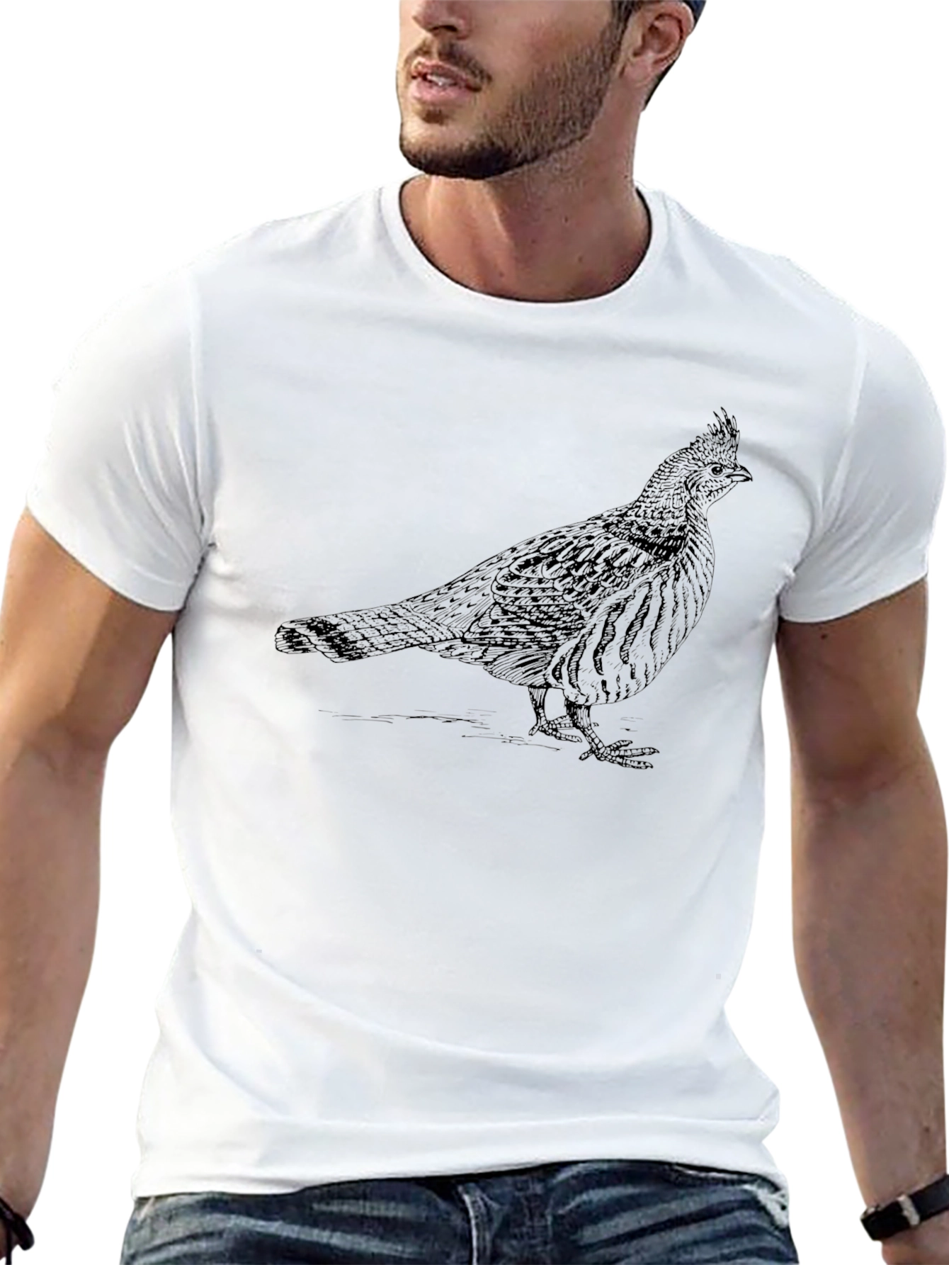Mens Black T-Shirt with Bird Print