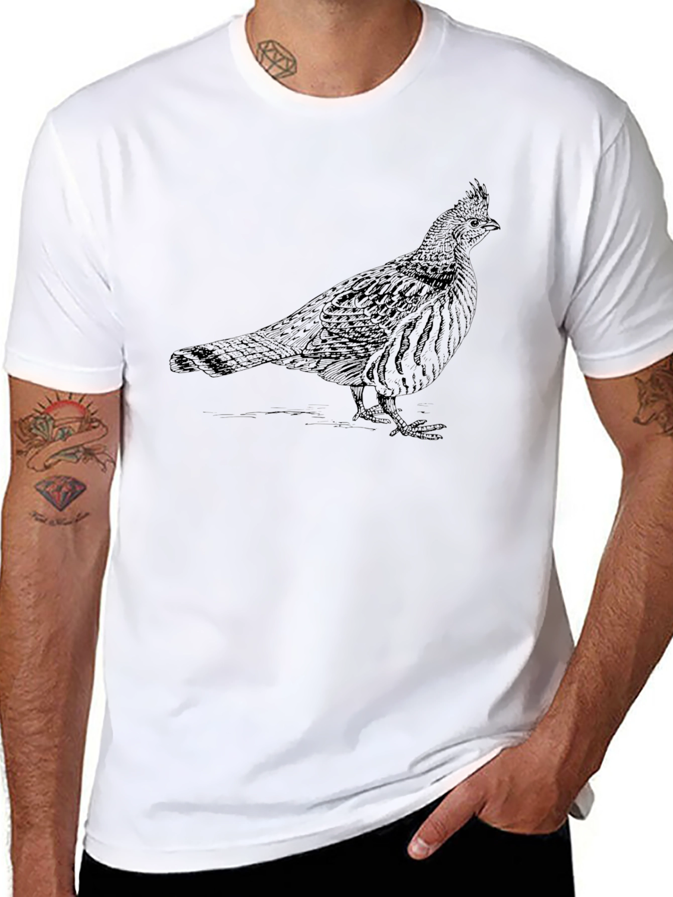Mens Black T-Shirt with Bird Print