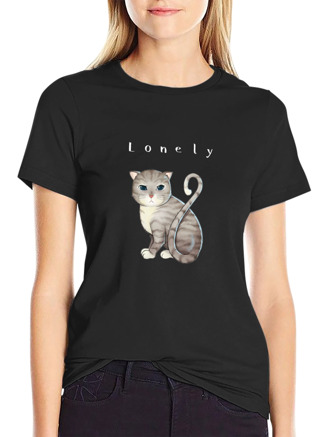 Lonely Cat Graphic T-Shirt - Unisex Cotton Tee