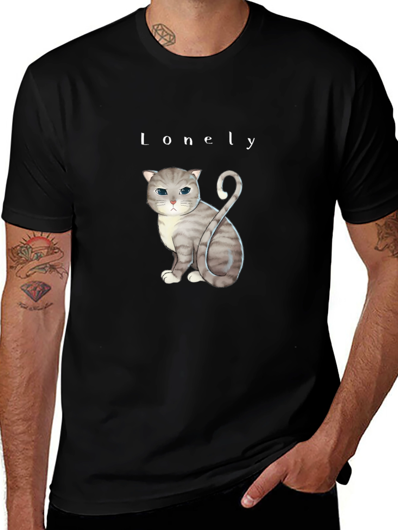 Lonely Cat Graphic T-Shirt - Unisex Cotton Tee