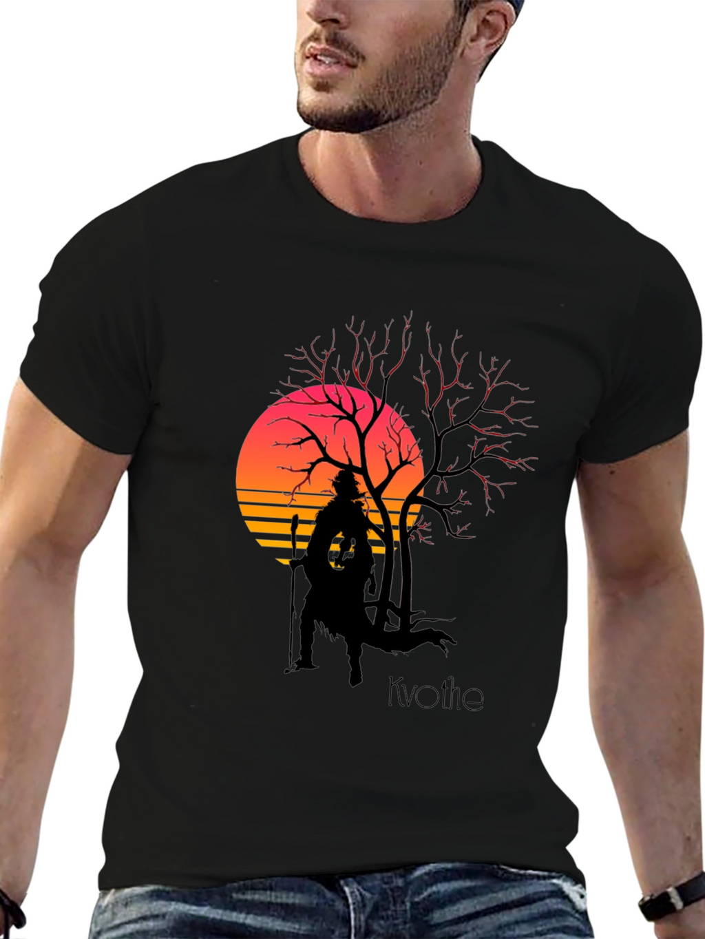 Kvothe Silhouette Tee - Retro Sunset Design