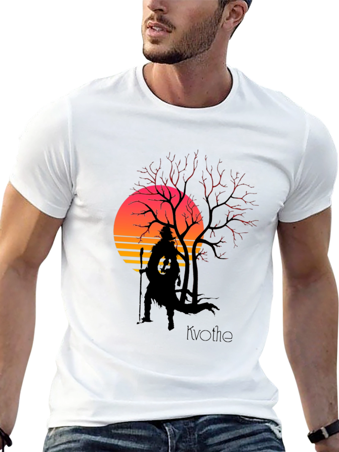 Kvothe Silhouette Tee - Retro Sunset Design