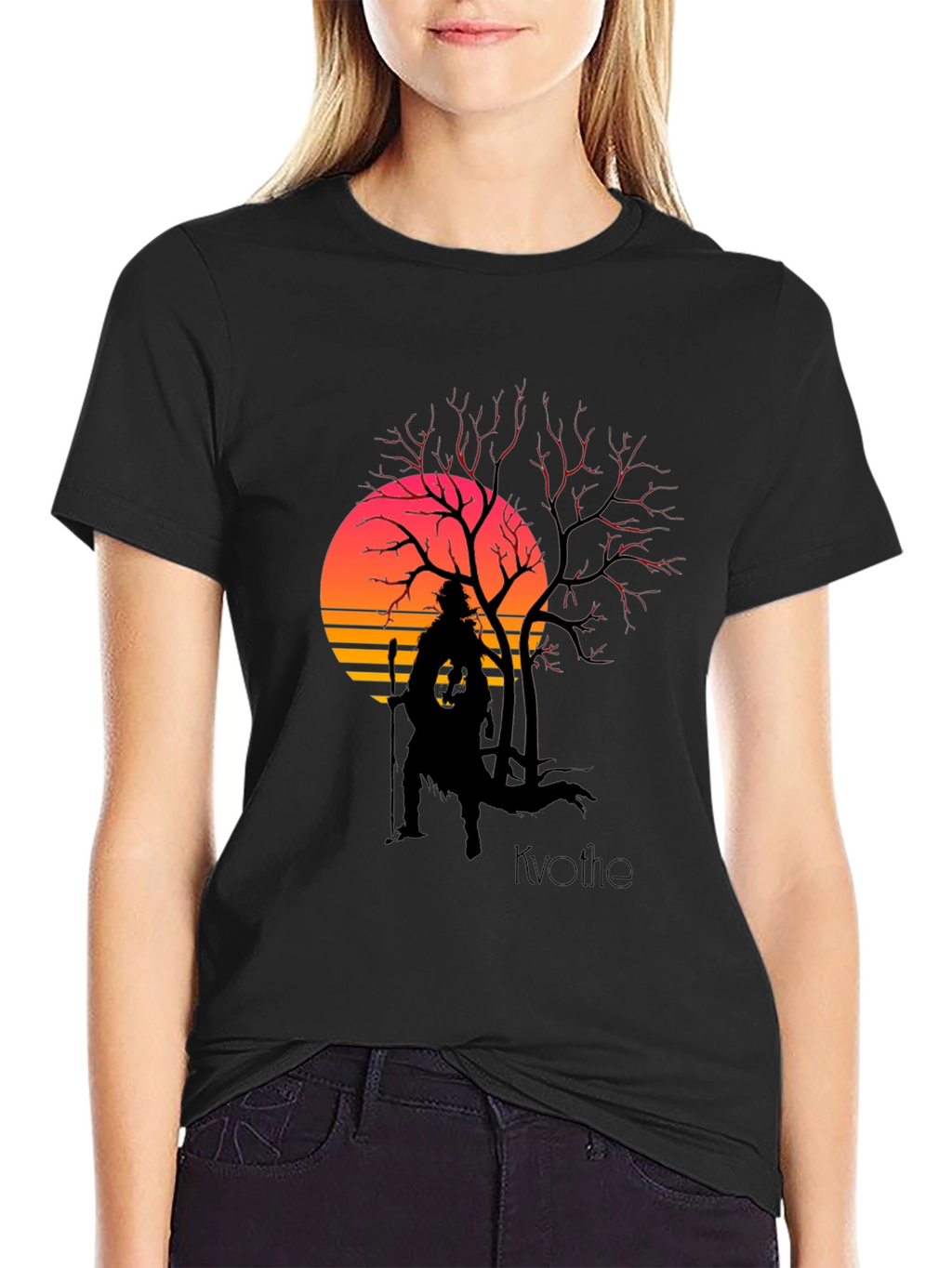Kvothe Silhouette Tee - Retro Sunset Design
