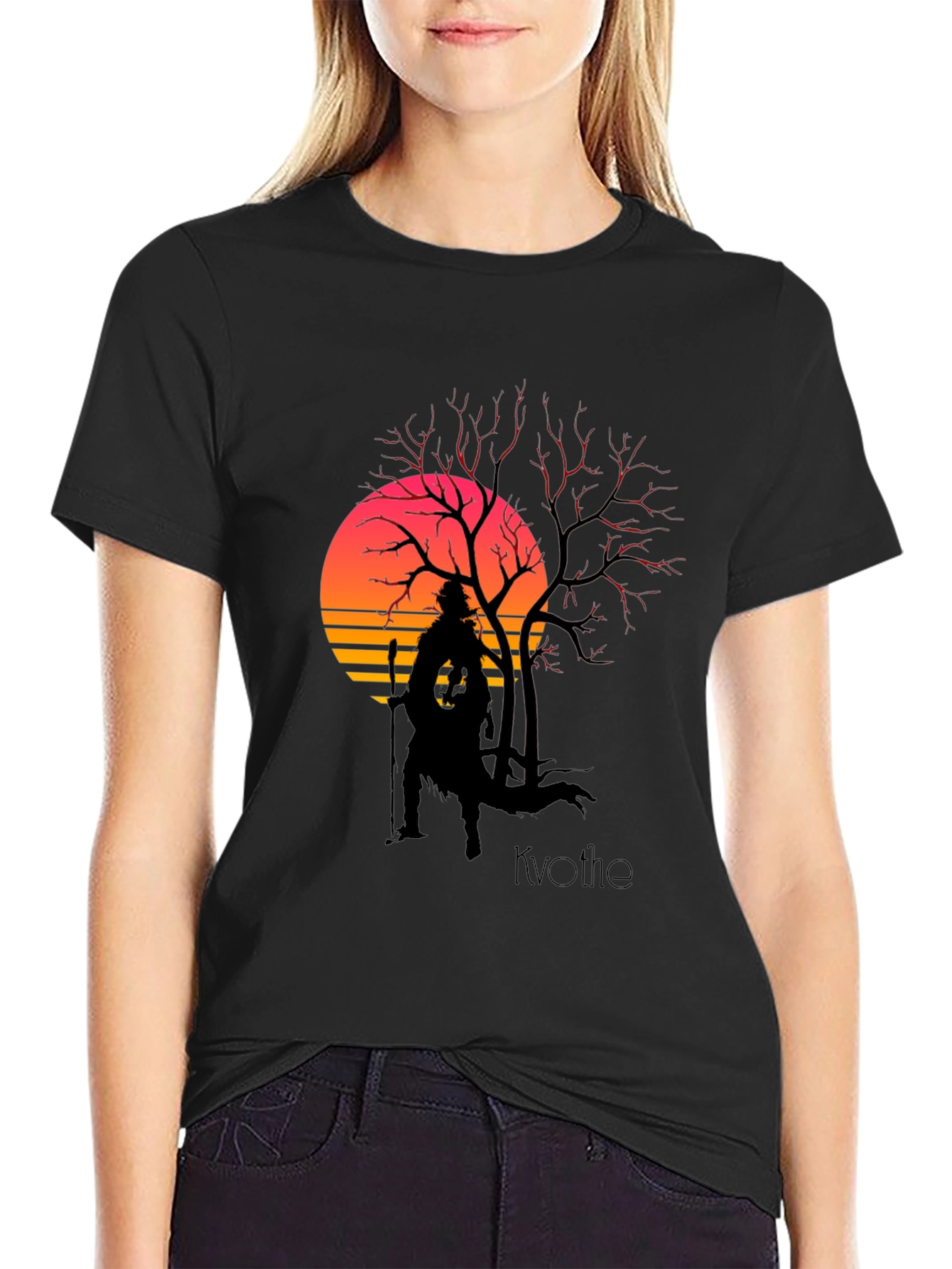 Kvothe Silhouette Tee - Retro Sunset Design