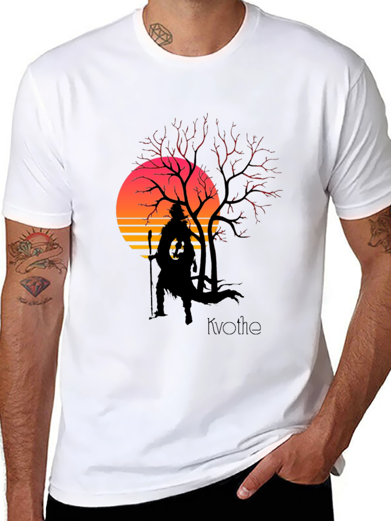 Kvothe Silhouette Tee - Retro Sunset Design