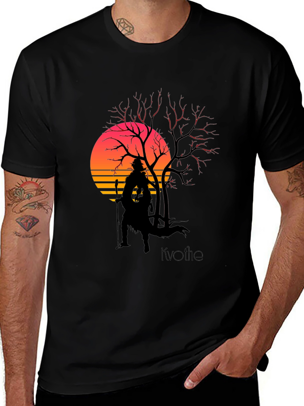 Kvothe Silhouette Tee - Retro Sunset Design