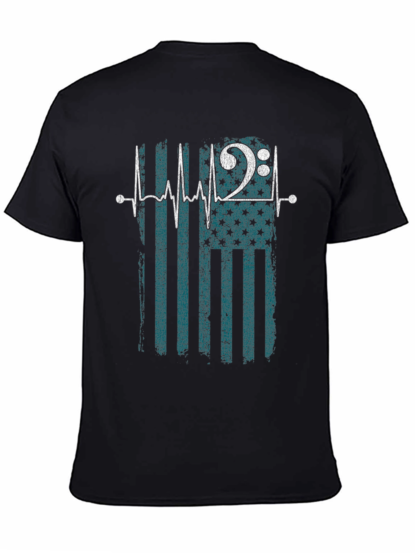 Musical Heartbeat USA Flag Mens Black T-Shirt