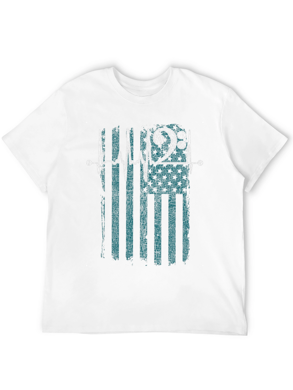 Musical Heartbeat USA Flag Mens Black T-Shirt