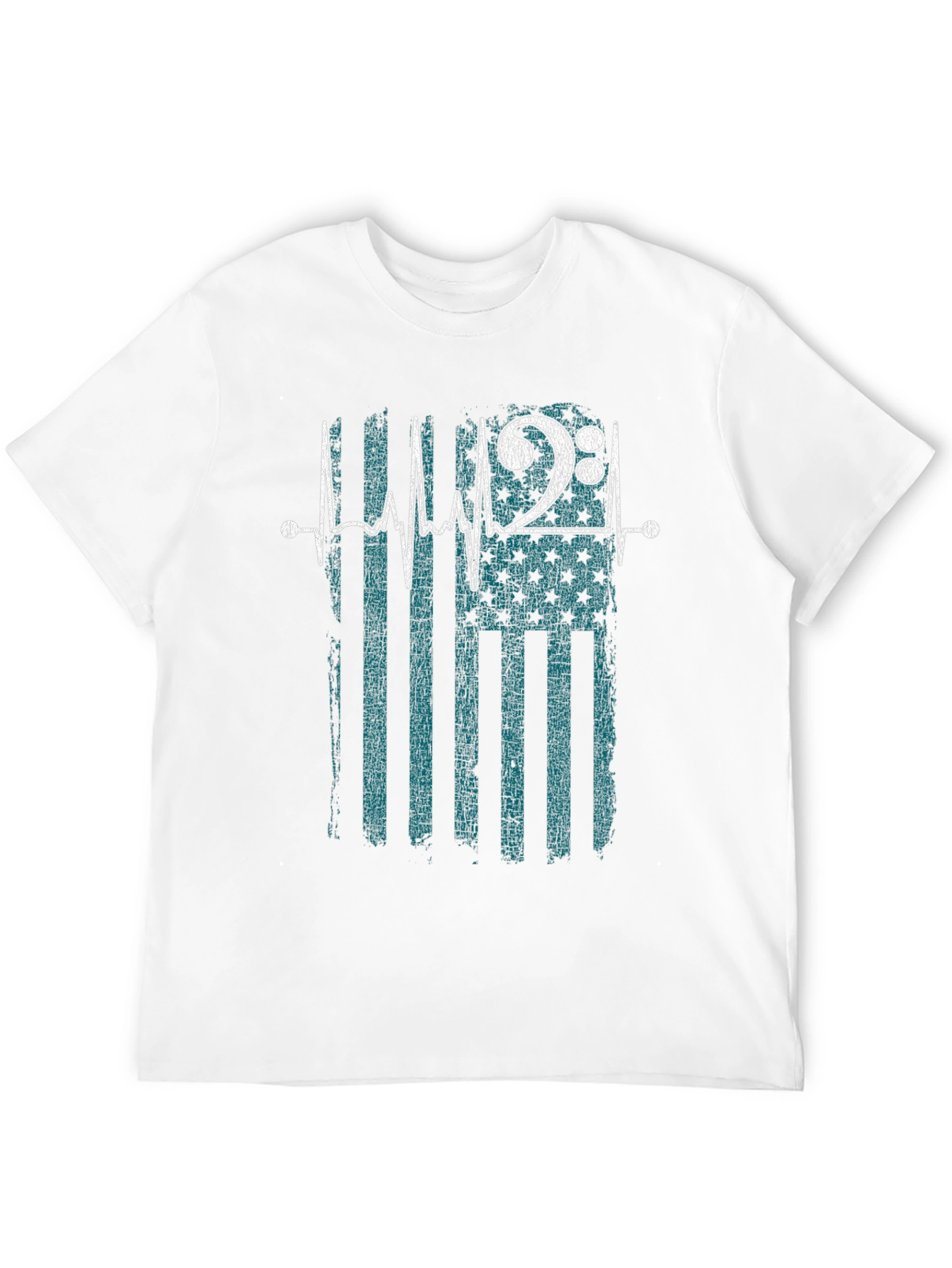 Musical Heartbeat USA Flag Mens Black T-Shirt