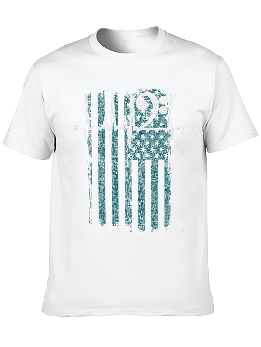 Musical Heartbeat USA Flag Mens Black T-Shirt