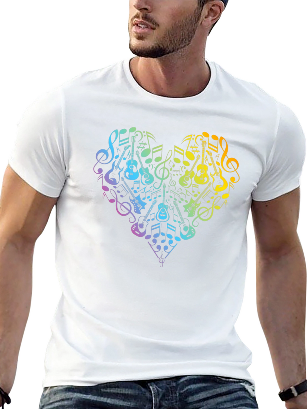 Music Lovers Rainbow Heart Guitar T-Shirt