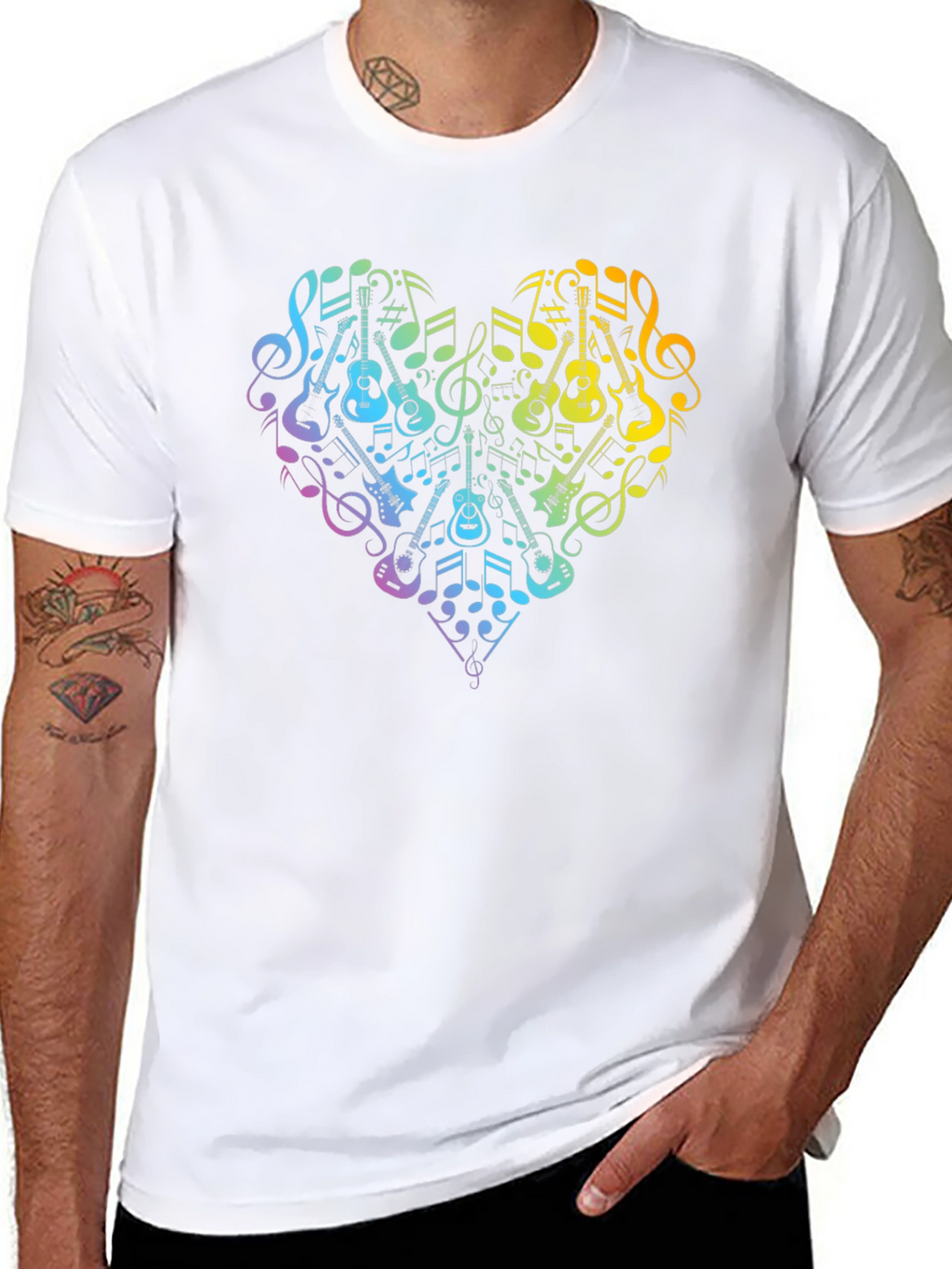 Music Lovers Rainbow Heart Guitar T-Shirt