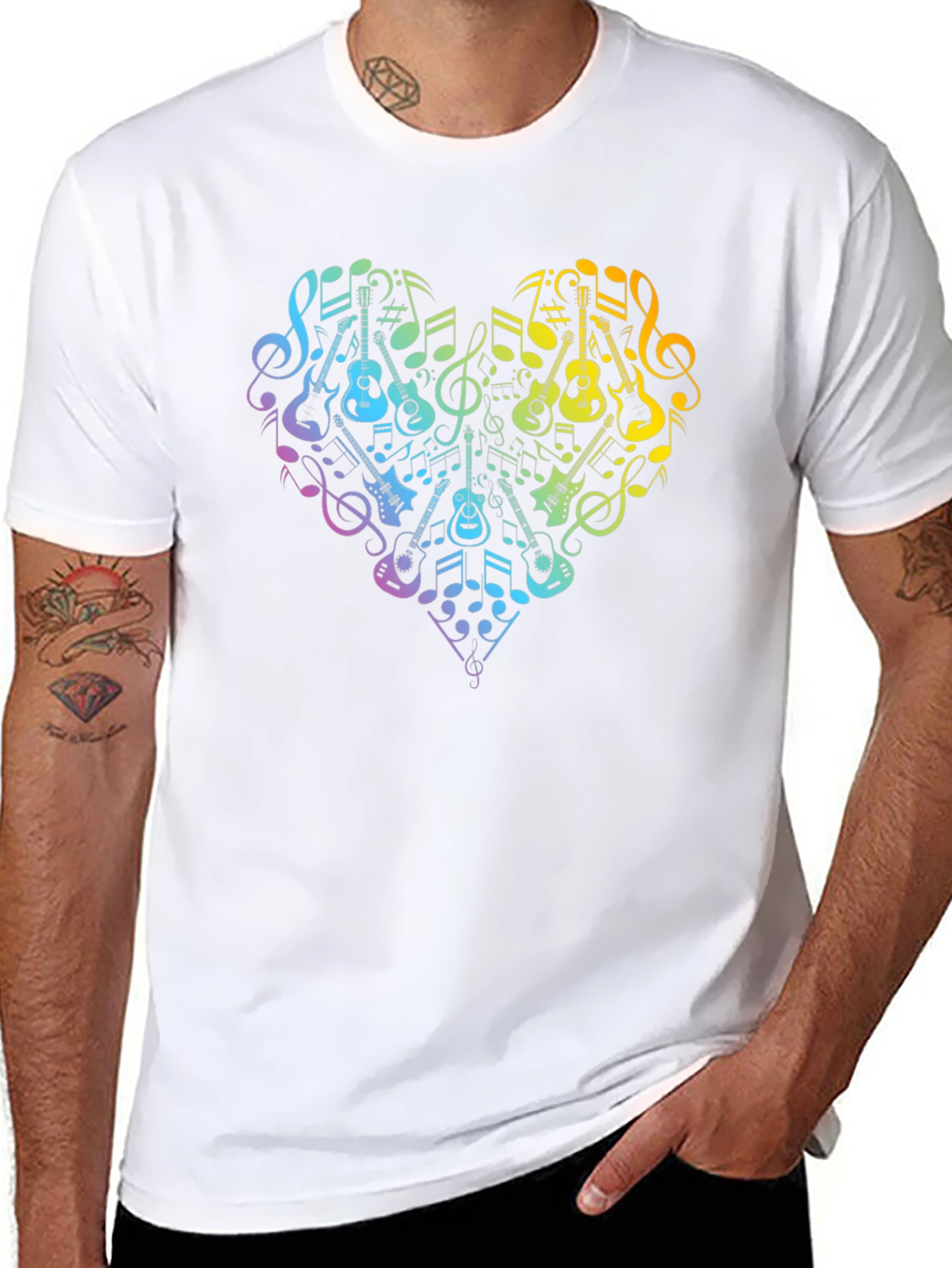 Music Lovers Rainbow Heart Guitar T-Shirt