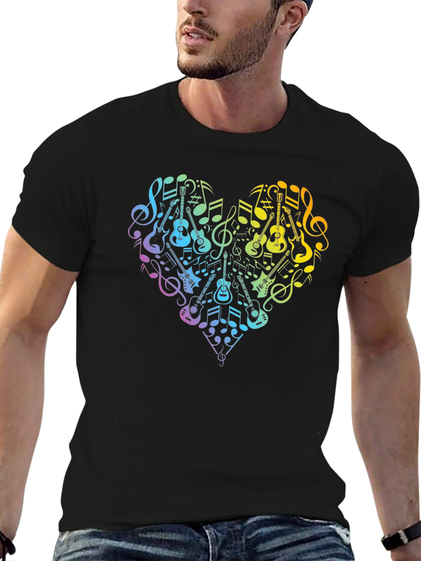 Music Lovers Rainbow Heart Guitar T-Shirt