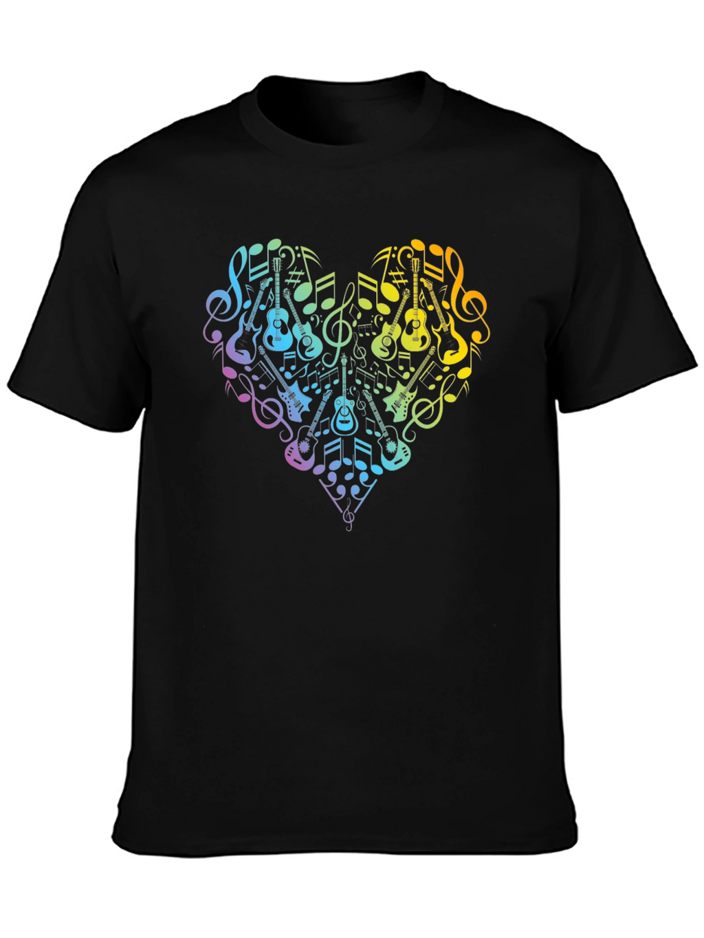 Music Lovers Rainbow Heart Guitar T-Shirt