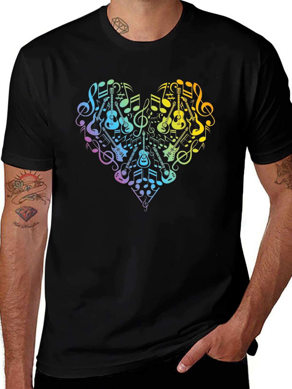 Music Lovers Rainbow Heart Guitar T-Shirt