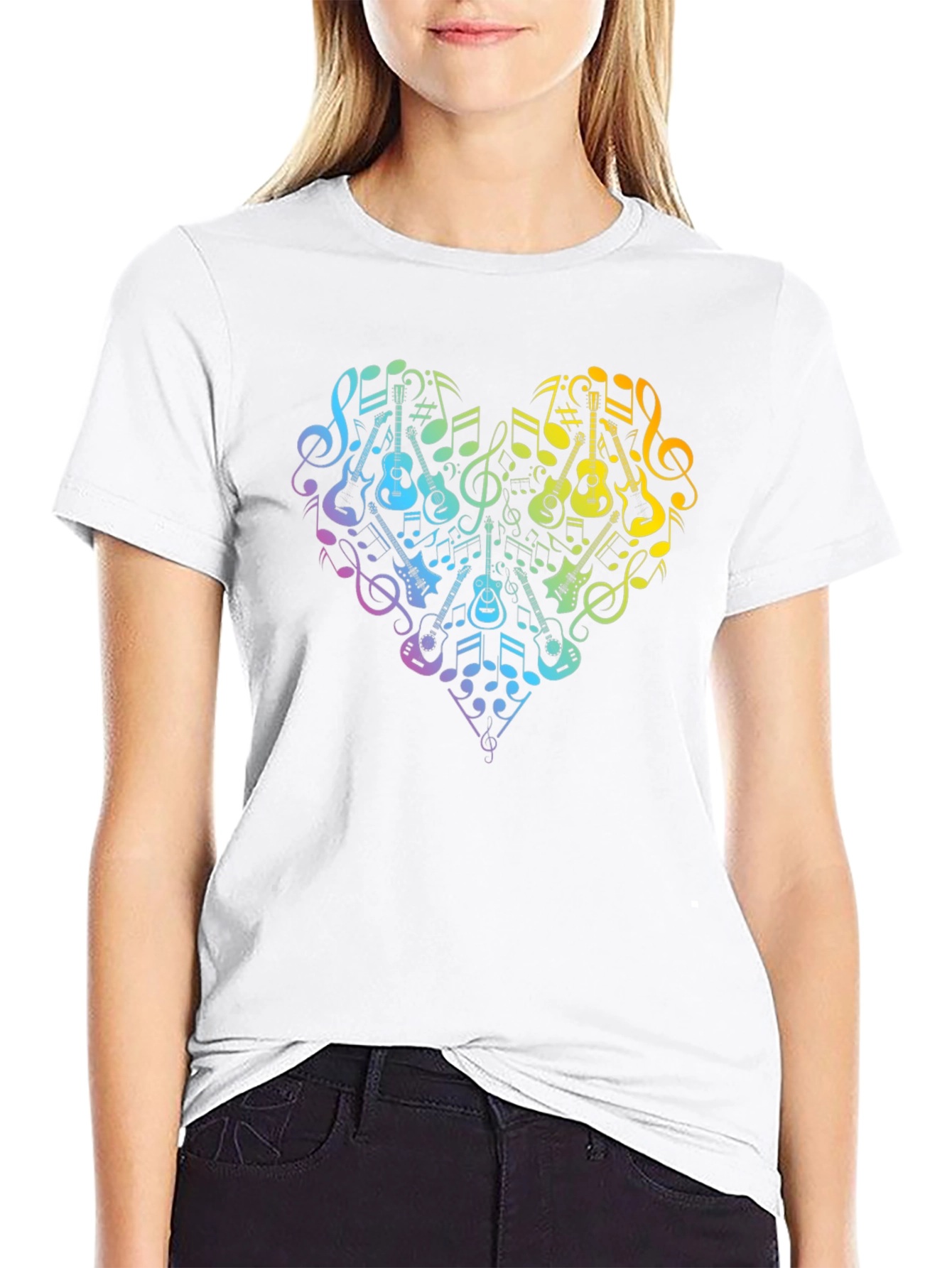 Music Lovers Rainbow Heart Guitar T-Shirt