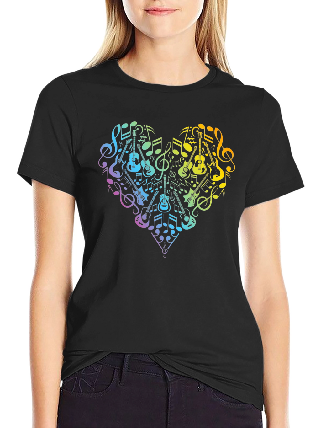 Music Lovers Rainbow Heart Guitar T-Shirt