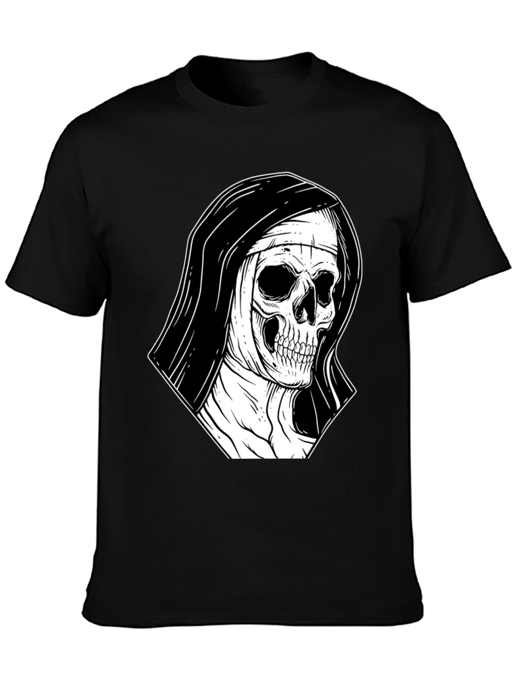 Nun Skull Graphic Black T-Shirt