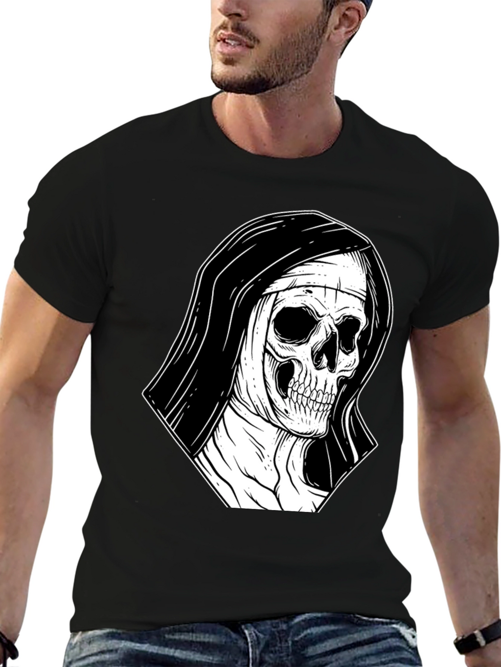 Nun Skull Graphic Black T-Shirt