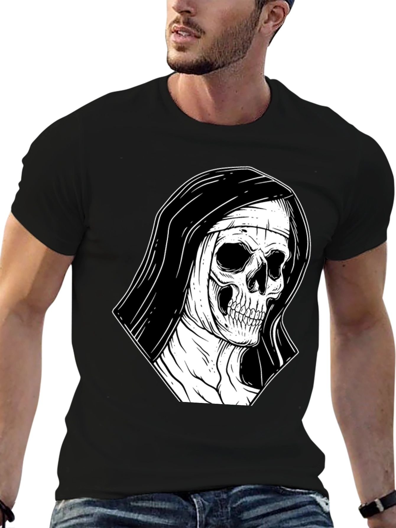 Nun Skull Graphic Black T-Shirt