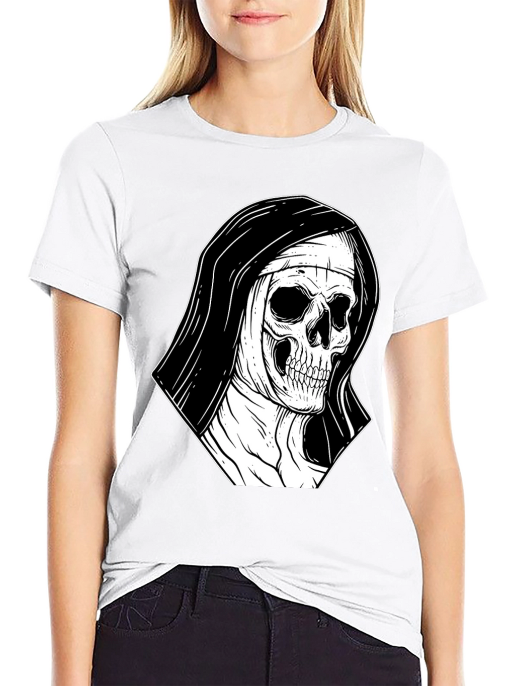 Nun Skull Graphic Black T-Shirt