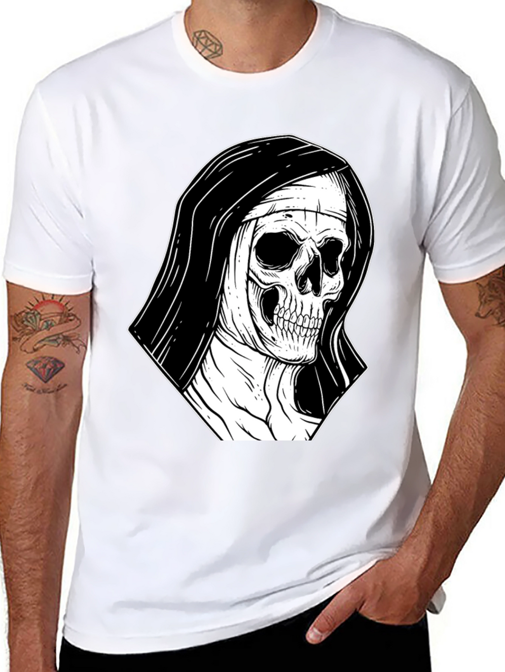 Nun Skull Graphic Black T-Shirt