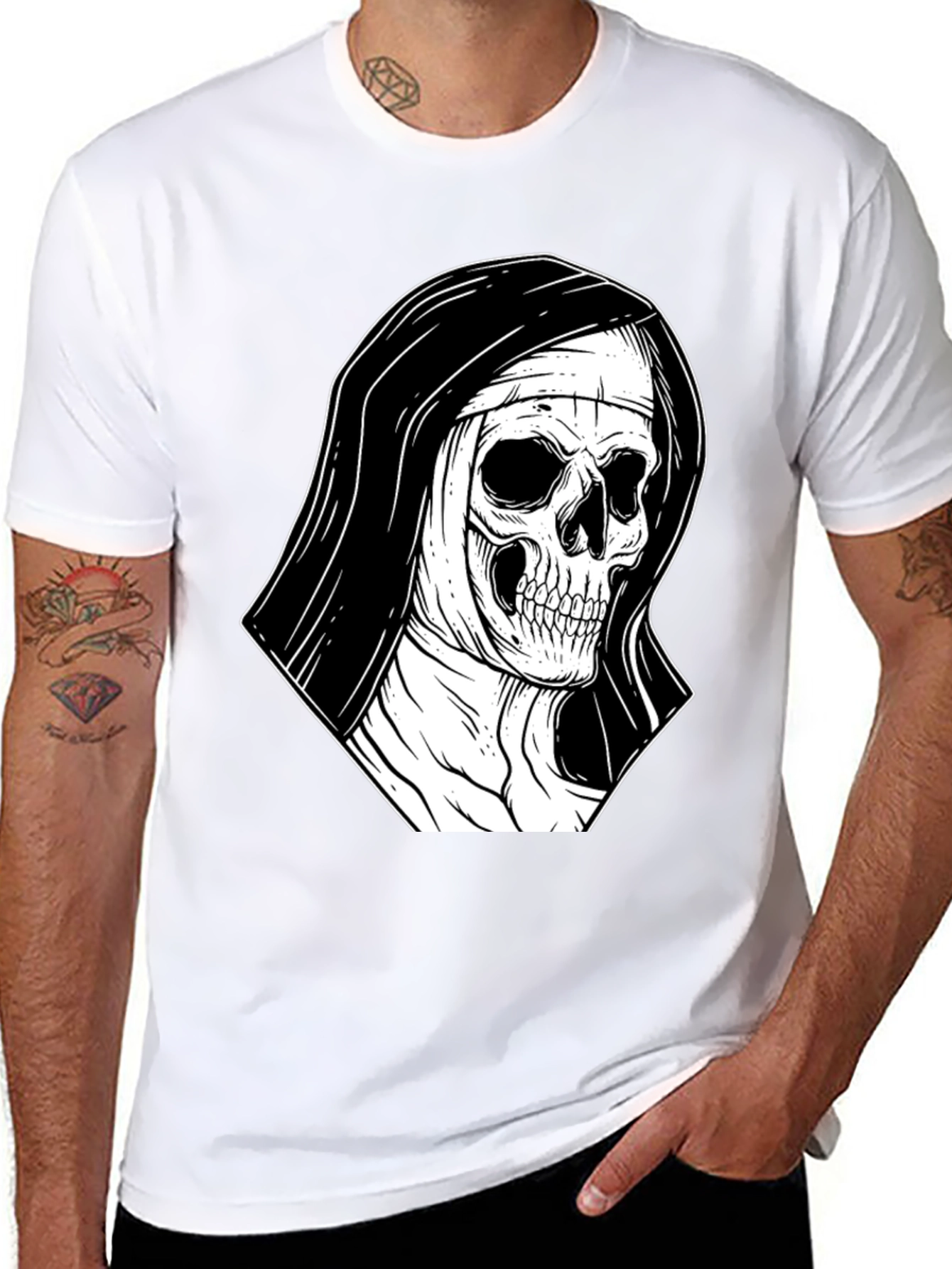 Nun Skull Graphic Black T-Shirt