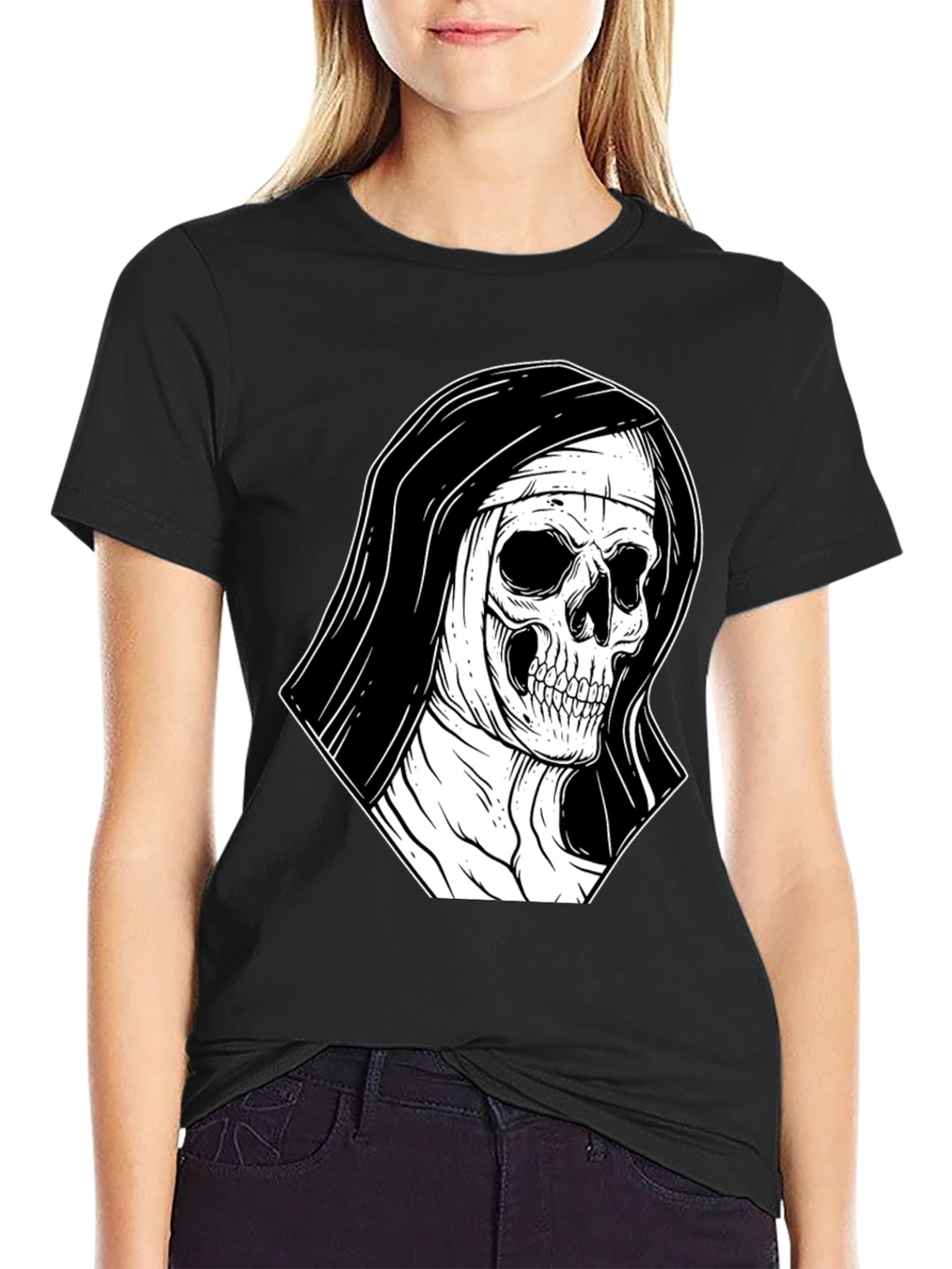 Nun Skull Graphic Black T-Shirt