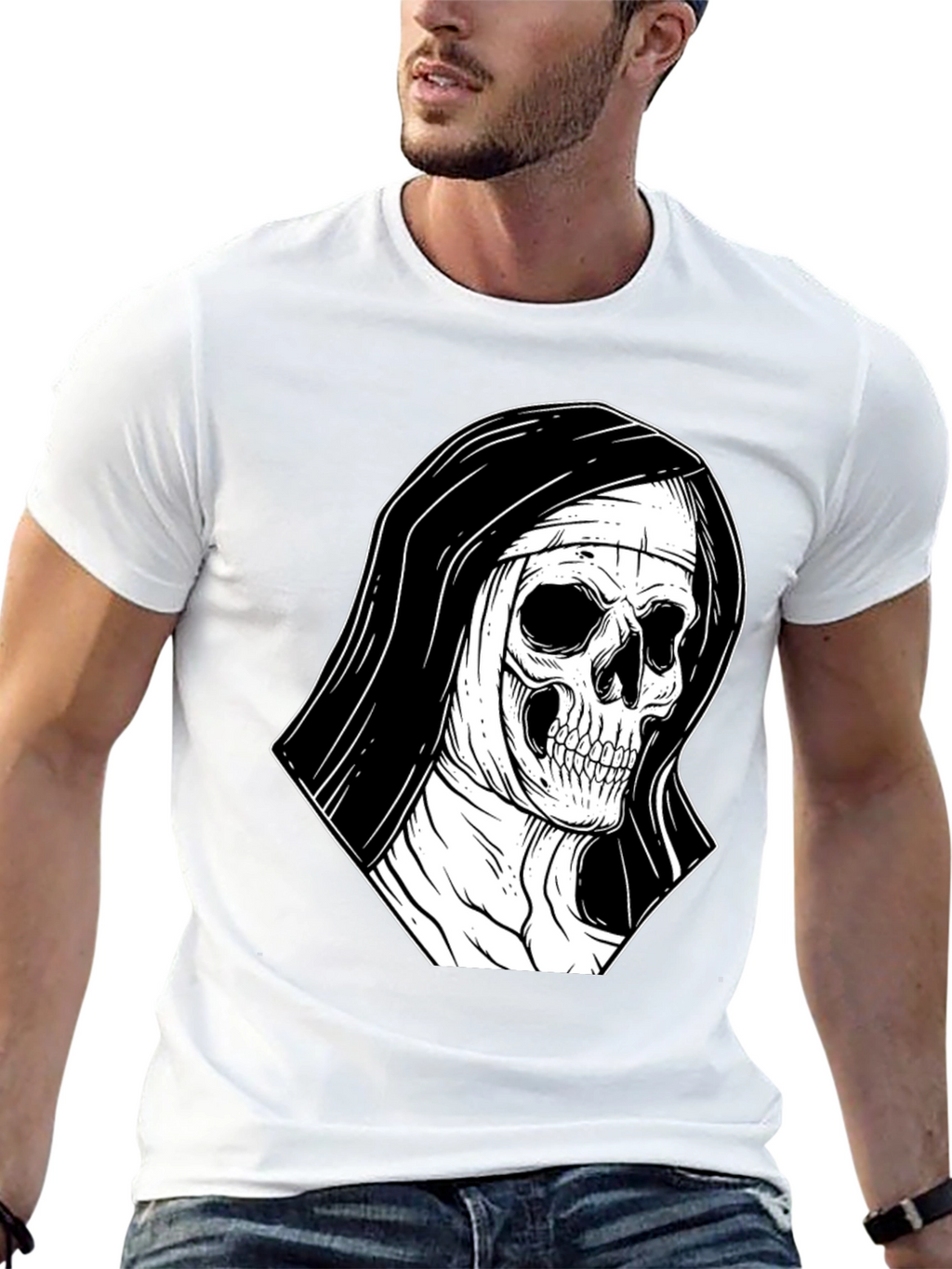 Nun Skull Graphic Black T-Shirt